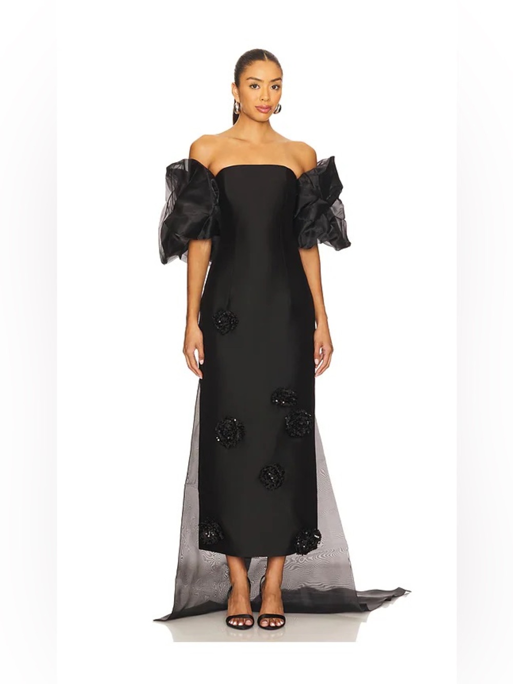 Leo Lin Zayna Embellished Maxi Dress and Cape Set in Ebony AU6/US2